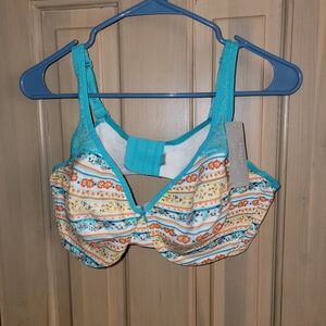 NWT Cacique Cotton Underwire Support Bra Sz 42C Blue White Orange